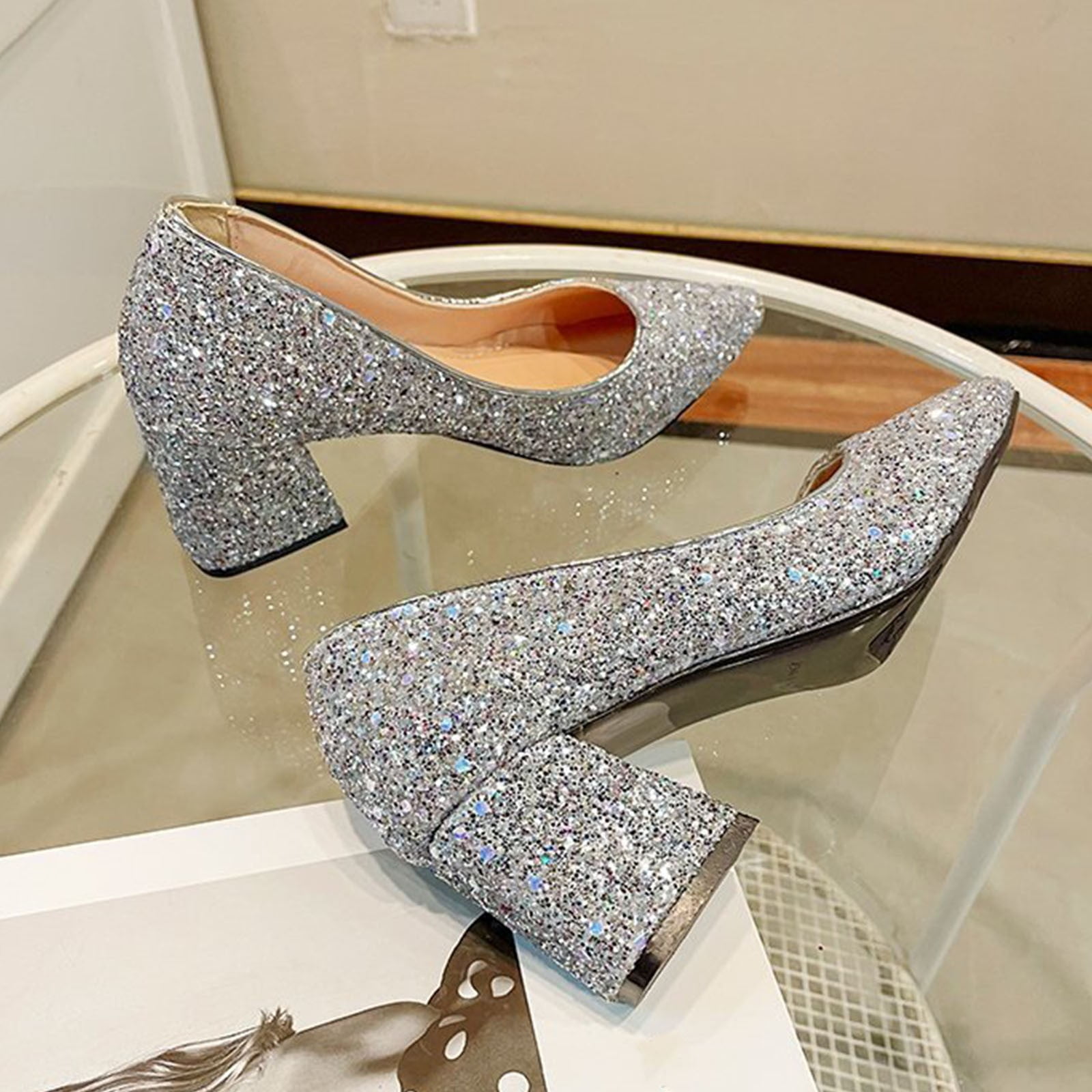 silver dress shoes low heel